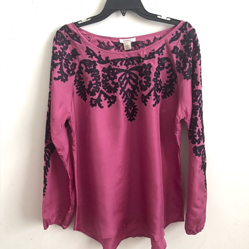 Sundance Pink Blouse with Black Embroidery